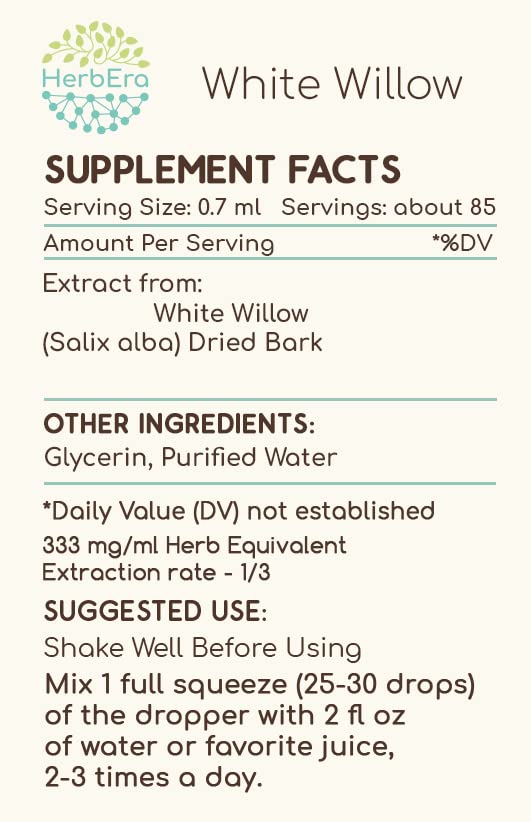 HerbEra White Willow B60 Alcohol-Free Herbal Extract Tincture – 2 fl oz