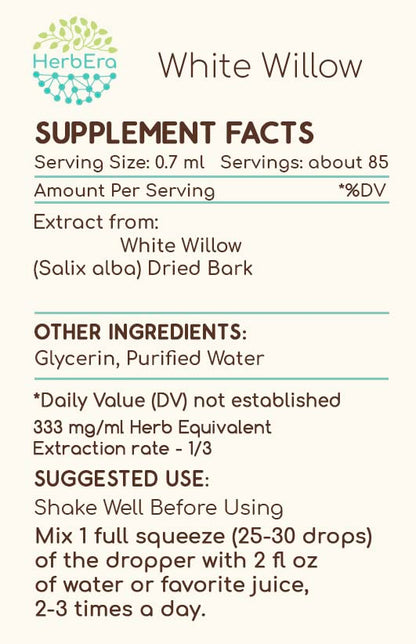 HerbEra White Willow B60 Alcohol-Free Herbal Extract Tincture – 2 fl oz