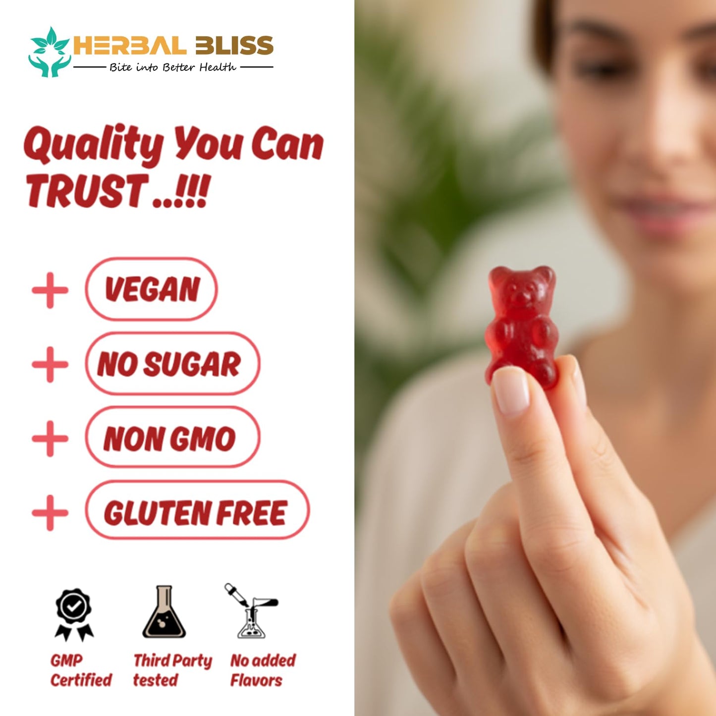 Herbal Bliss Iron Gummies for Anemia - Vegan Bisglycinate, C, D3, Zinc | Cherry