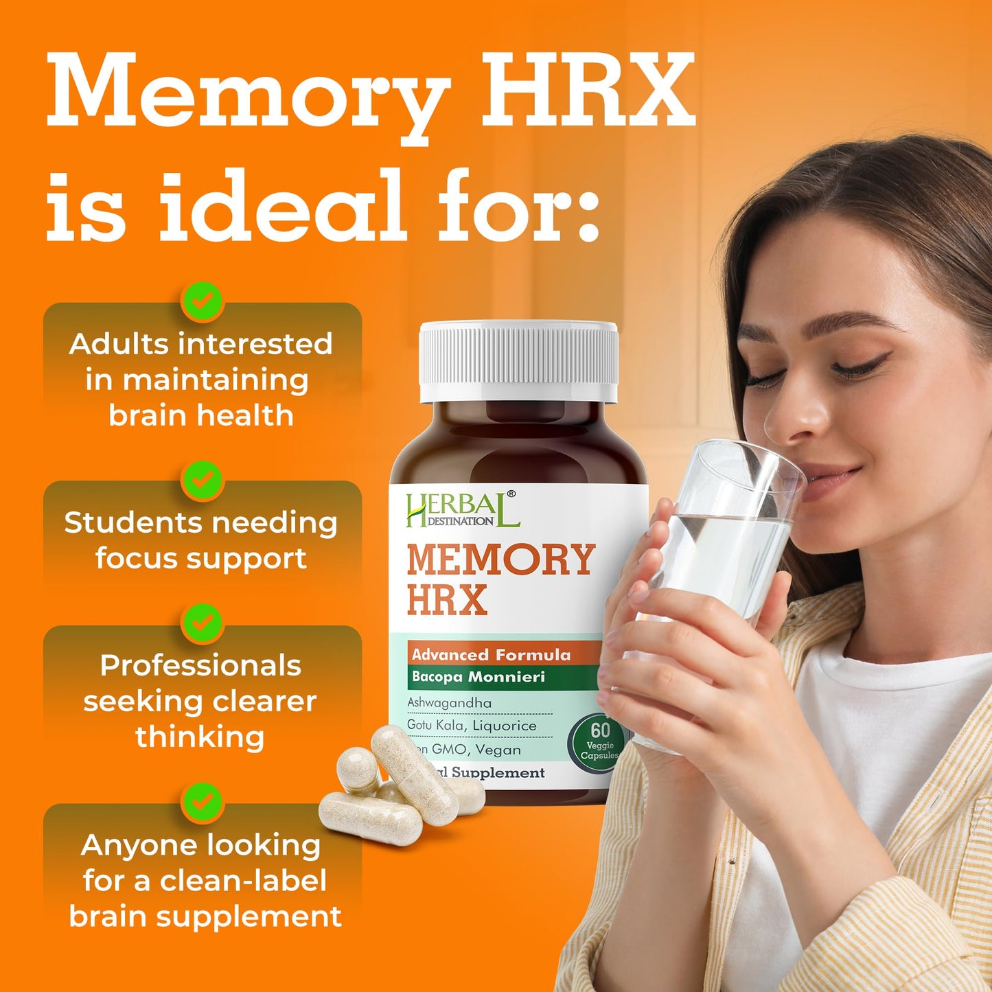 Herbal Destination Memory Hrx – Brain Support, Focus & Memory (60 Veg Caps)