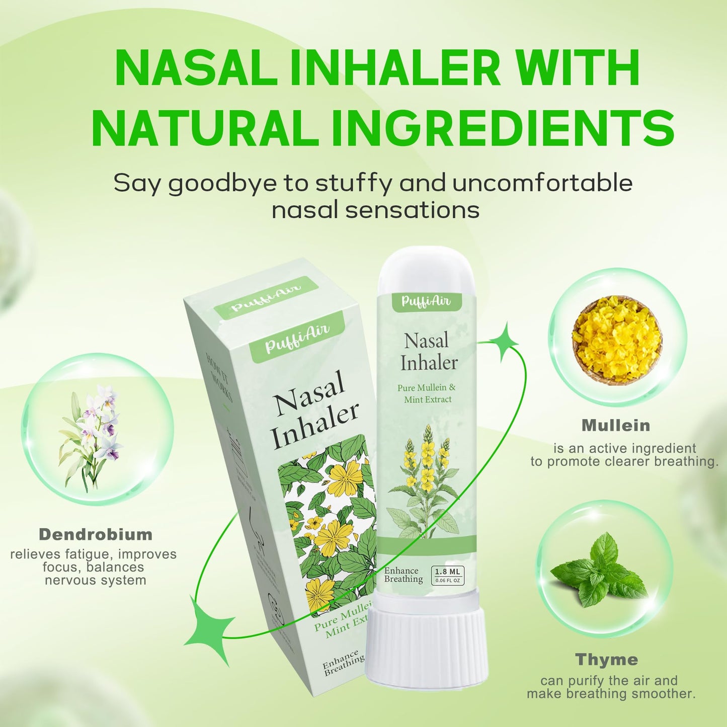 Herbal Diffuser Pen with Mullein, Thyme & Mint Extracts – 600 Uses | Clear Breathing & Refreshment