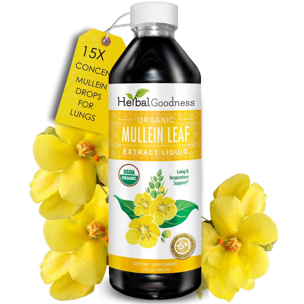 Herbal Goodness Mullein Drops for Lungs – Organic 15X Mullein Extract, Alcohol-Free