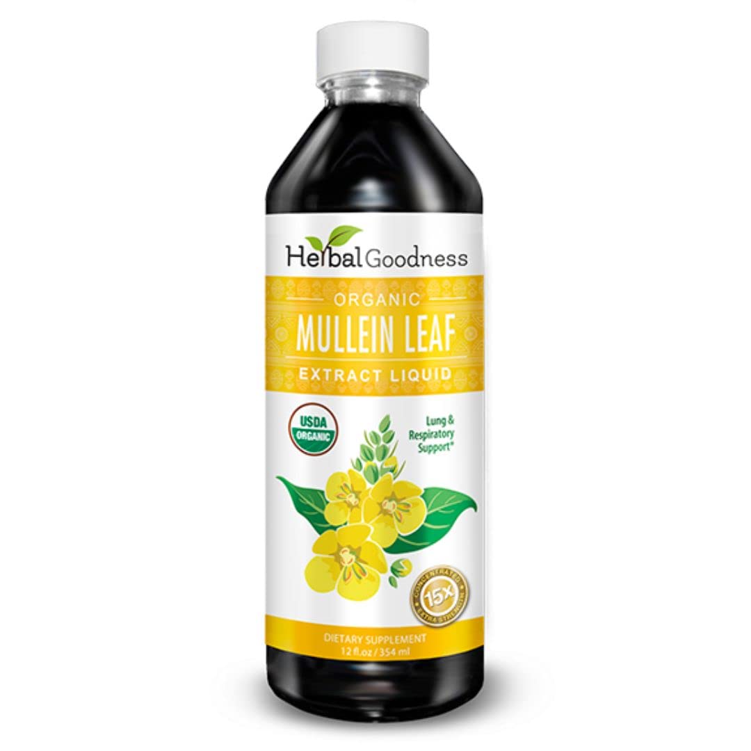 Herbal Goodness Mullein Drops for Lungs – Organic 15X Mullein Extract, Alcohol-Free