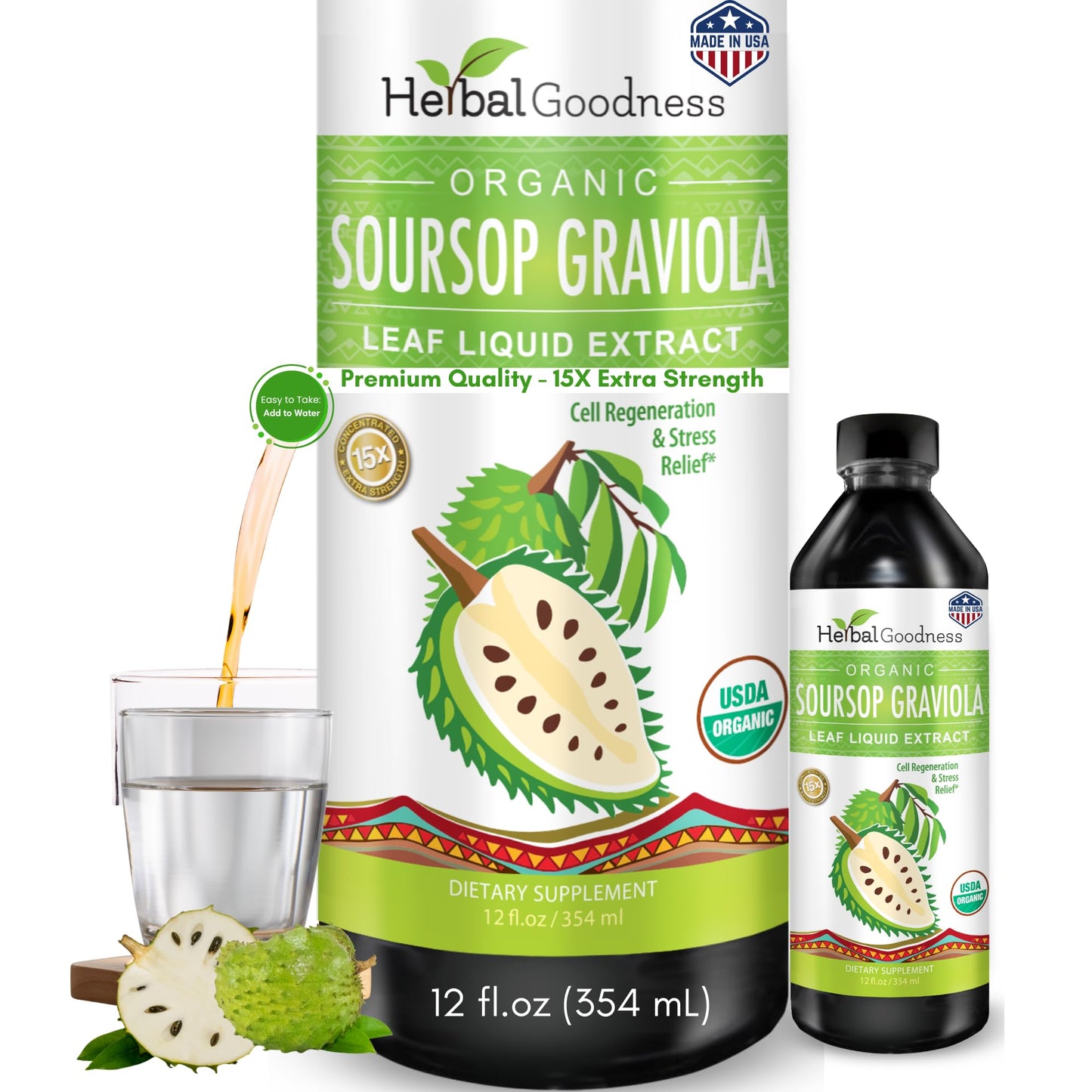 Herbal Goodness Soursop Liquid Drops 12 oz – 15:1 Organic Guanabana Extract for Gut & Immune Support