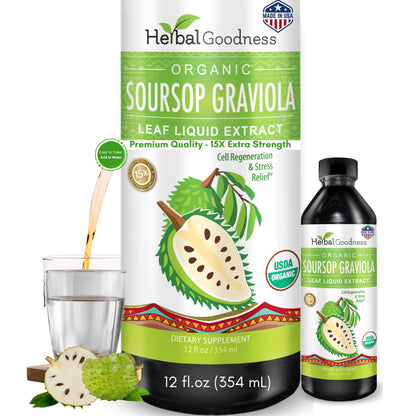 Herbal Goodness Soursop Liquid Drops 12 oz – 15:1 Organic Guanabana Extract for Gut & Immune Support