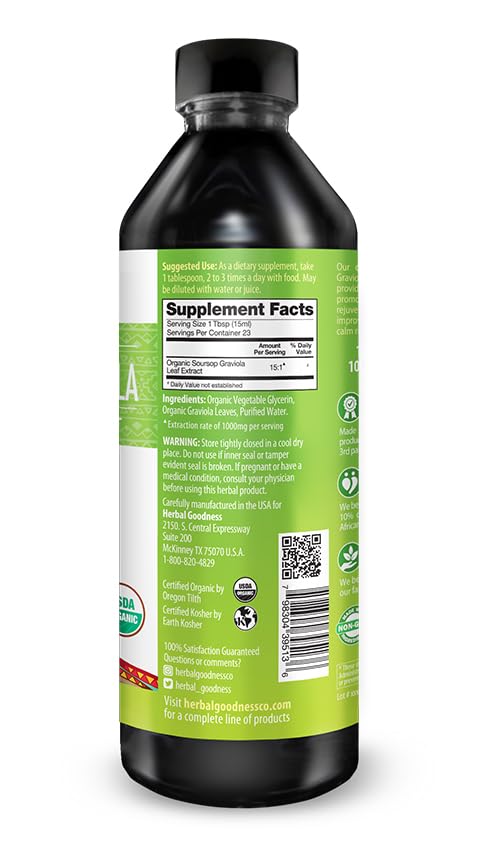 Herbal Goodness Soursop Liquid Drops 12 oz – 15:1 Organic Guanabana Extract for Gut & Immune Support