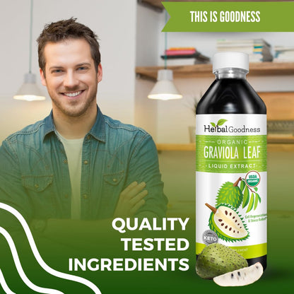 Herbal Goodness Soursop Liquid Drops 12 oz – 15:1 Organic Guanabana Extract for Gut & Immune Support