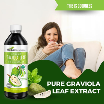 Herbal Goodness Soursop Liquid Drops 12 oz – 15:1 Organic Guanabana Extract for Gut & Immune Support