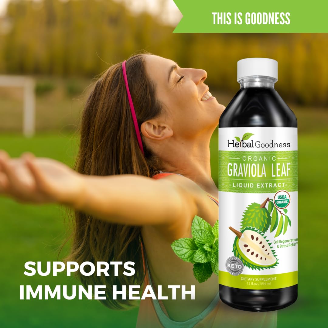 Herbal Goodness Soursop Liquid Drops 12 oz – 15:1 Organic Guanabana Extract for Gut & Immune Support