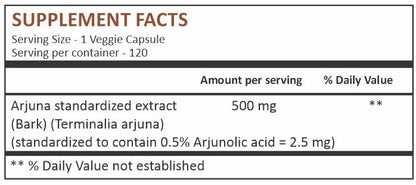 HERBAL HILLS Arjuna Capsules – Terminalia Arjuna 120 Count (500 mg) Standardized Extract