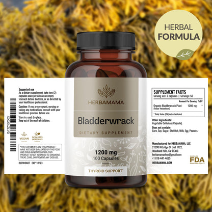 HERBAMAMA Bladderwrack Capsules - 1200mg, Vegan & Non-GMO Iodine Source