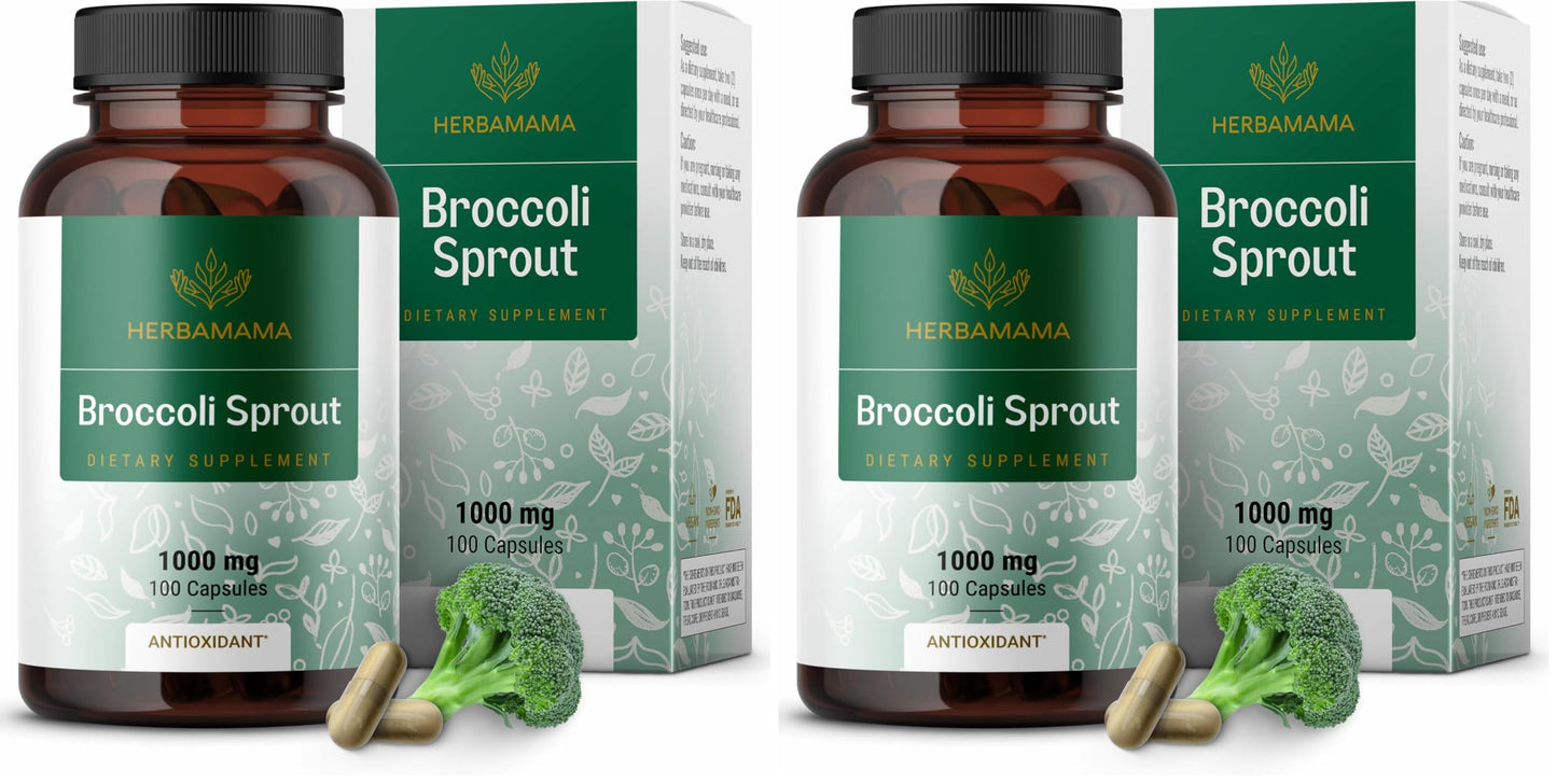 HERBAMAMA Broccoli Sprouts Capsules – 1000mg Broccoli Sprout Extract, Vegan & Non-GMO | Immune & Antioxidant Support (Pack of 2)