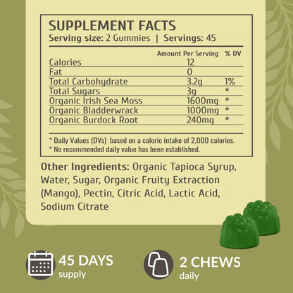 Herbamama Irish Sea Moss Gummies – 1600mg with Bladderwrack & Burdock Root | Vegan, Non-GMO