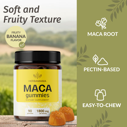 HERBAMAMA Maca Root Gummies - 1800mg Energy Support, Vegan & Non-GMO (Pack of 2)