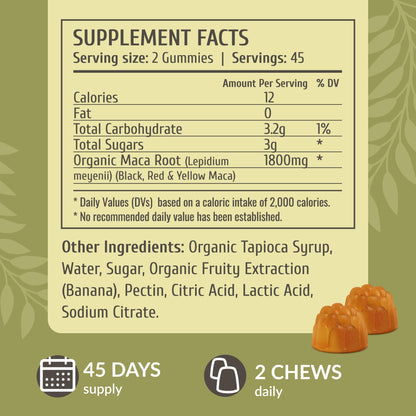 HERBAMAMA Maca Root Gummies - 1800mg Energy Support, Vegan & Non-GMO (Pack of 2)