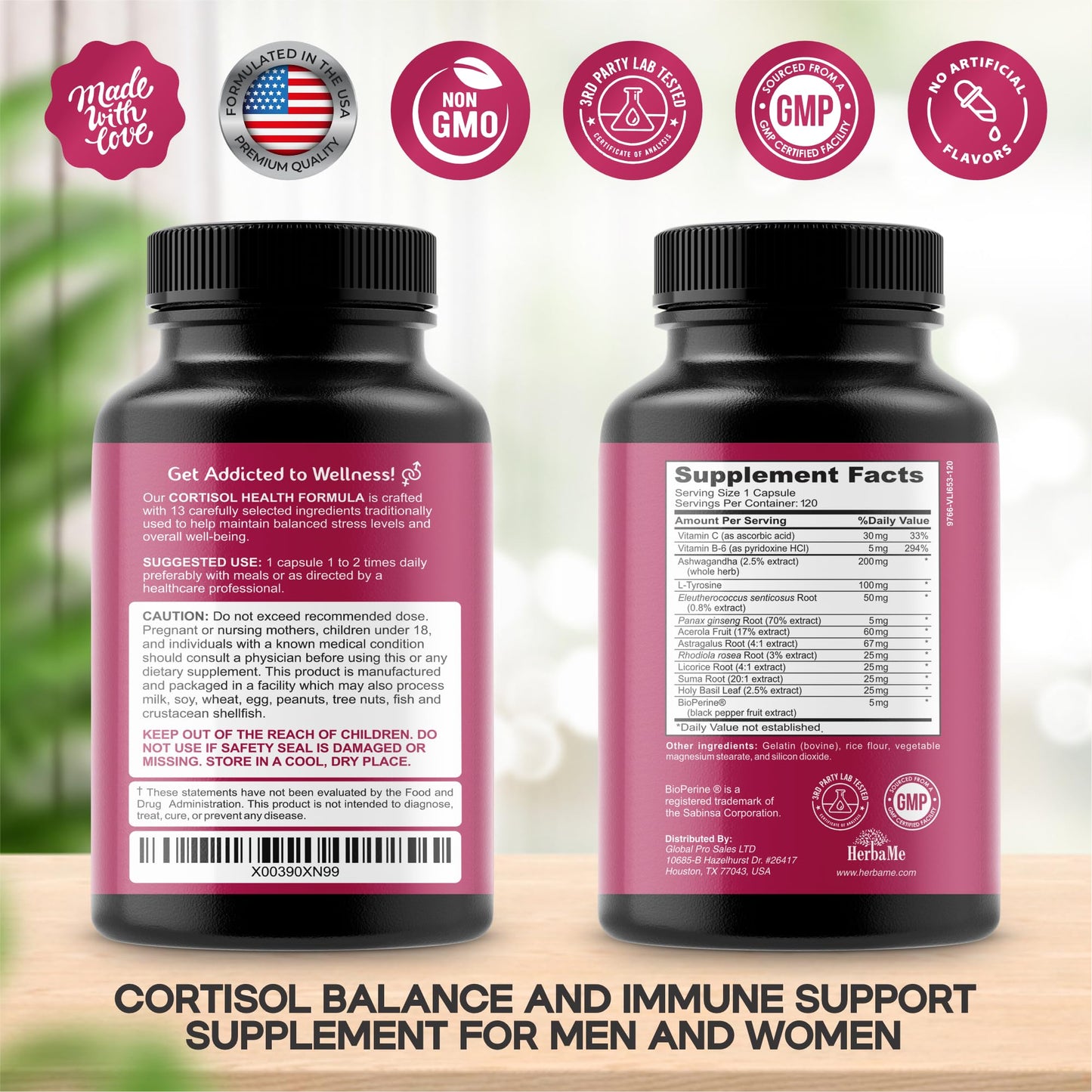 HerbaMe Cortisol Manager – Mood Balance & Energy Support, 120 Capsules
