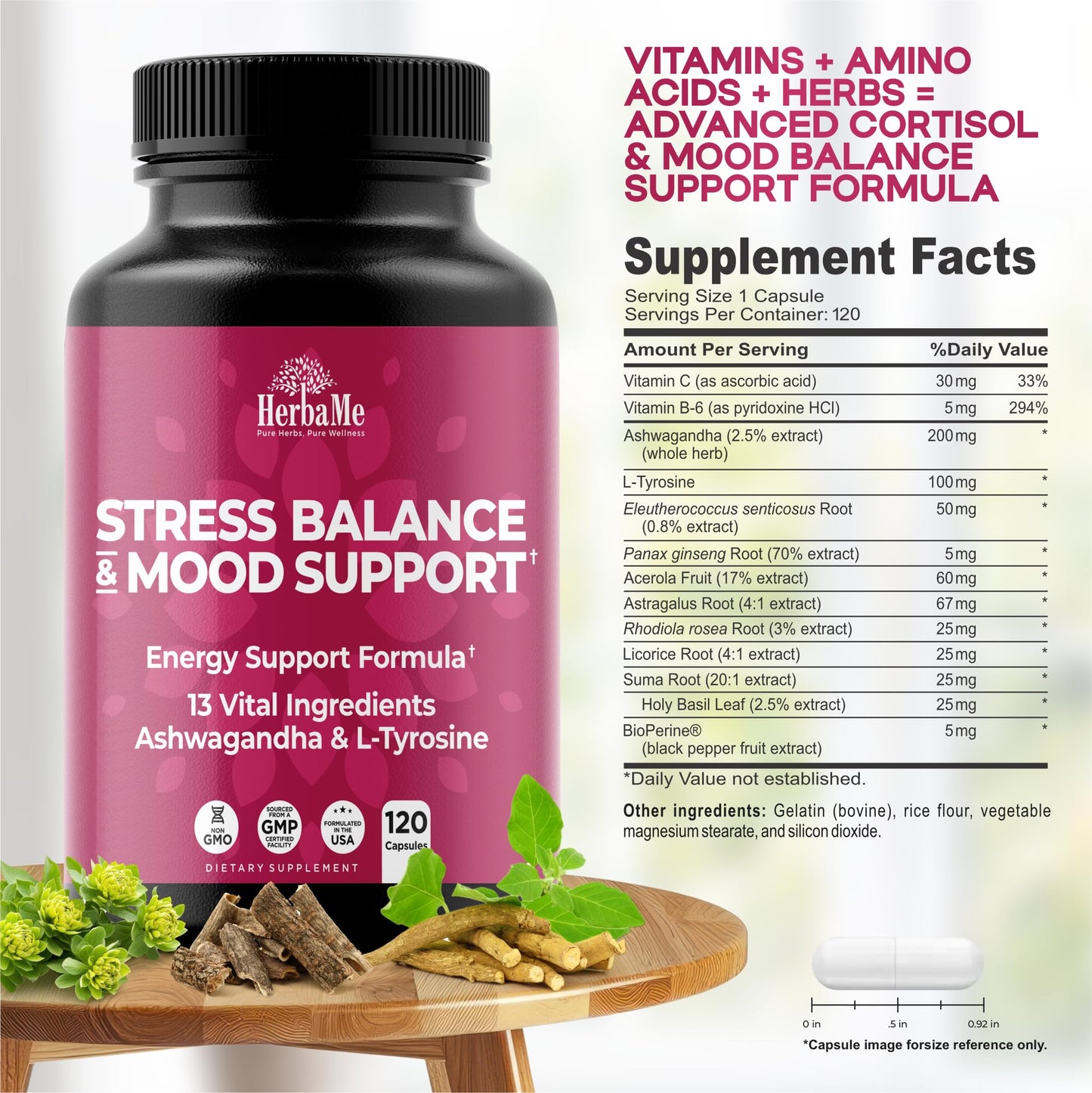 HerbaMe Cortisol Manager – Mood Balance & Energy Support, 120 Capsules