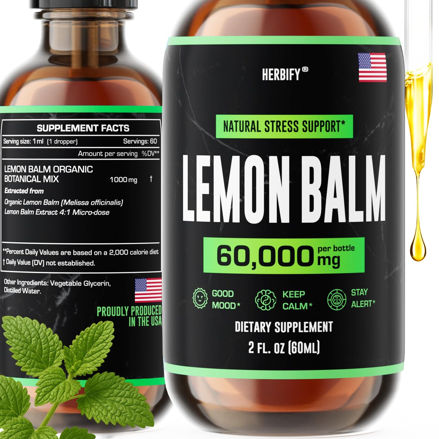 HERBIFY Lemon Balm Tincture – Melissa Officinalis, Brain & Mood Support (2 oz)