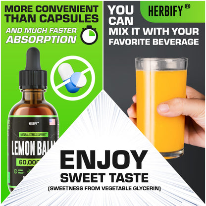 HERBIFY Lemon Balm Tincture – Melissa Officinalis, Brain & Mood Support (2 oz)