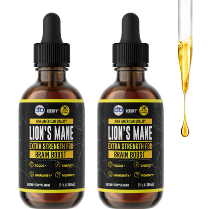 HERBIFY Lions Mane Mushroom Supplement - Immune Support & Focus (2 fl oz, 2 Pack)