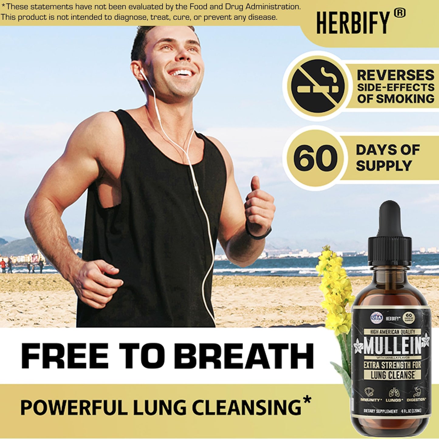 HERBIFY Mullein Drops – Lung Cleansing, Respiratory Support, Vanilla Flavor | Made in USA | 4 oz