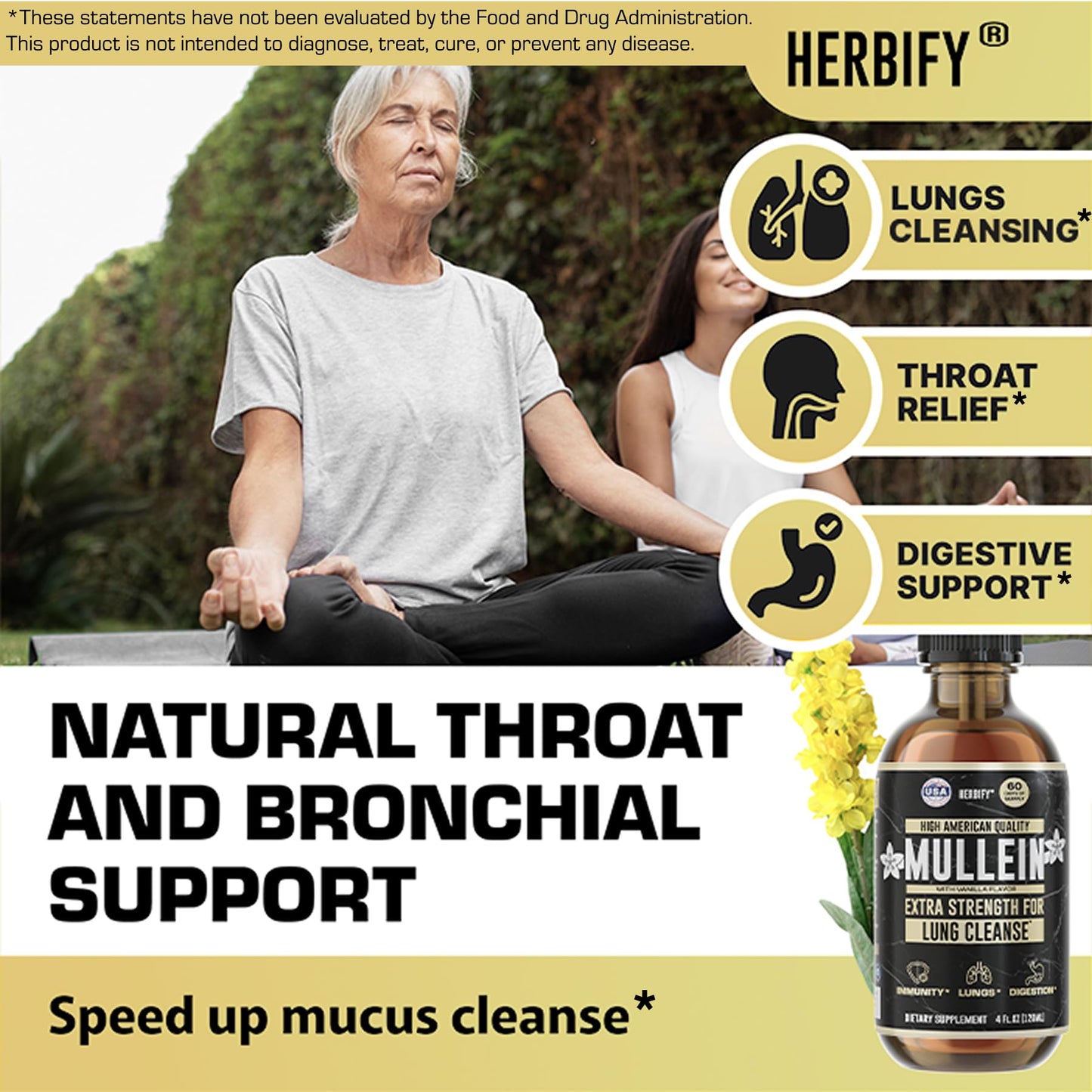 HERBIFY Mullein Drops – Lung Cleansing, Respiratory Support, Vanilla Flavor | Made in USA | 4 oz
