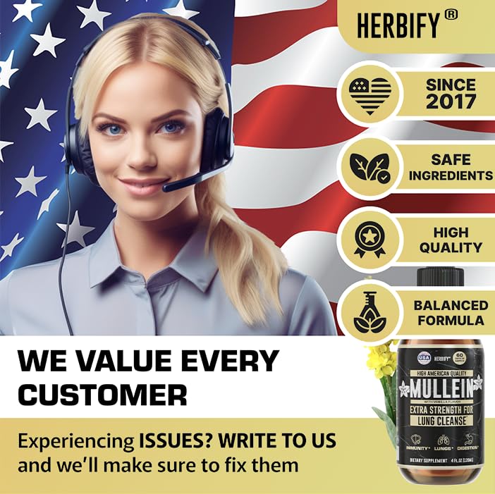 HERBIFY Mullein Drops – Lung Cleansing, Respiratory Support, Vanilla Flavor | Made in USA | 4 oz