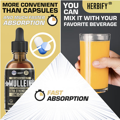 HERBIFY Mullein Drops – Lung Cleansing, Respiratory Support, Vanilla Flavor | Made in USA | 4 oz