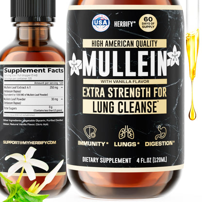 HERBIFY Mullein Drops – Lung Cleansing, Respiratory Support, Vanilla Flavor | Made in USA | 4 oz