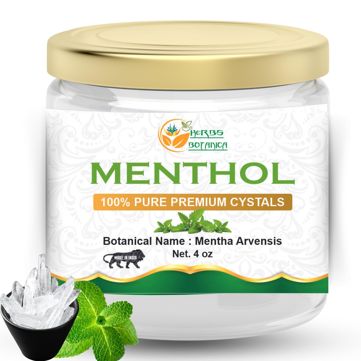 Herbs Botanica Menthol Crystals – 4 oz USP Food Grade, Mentha Arvensis