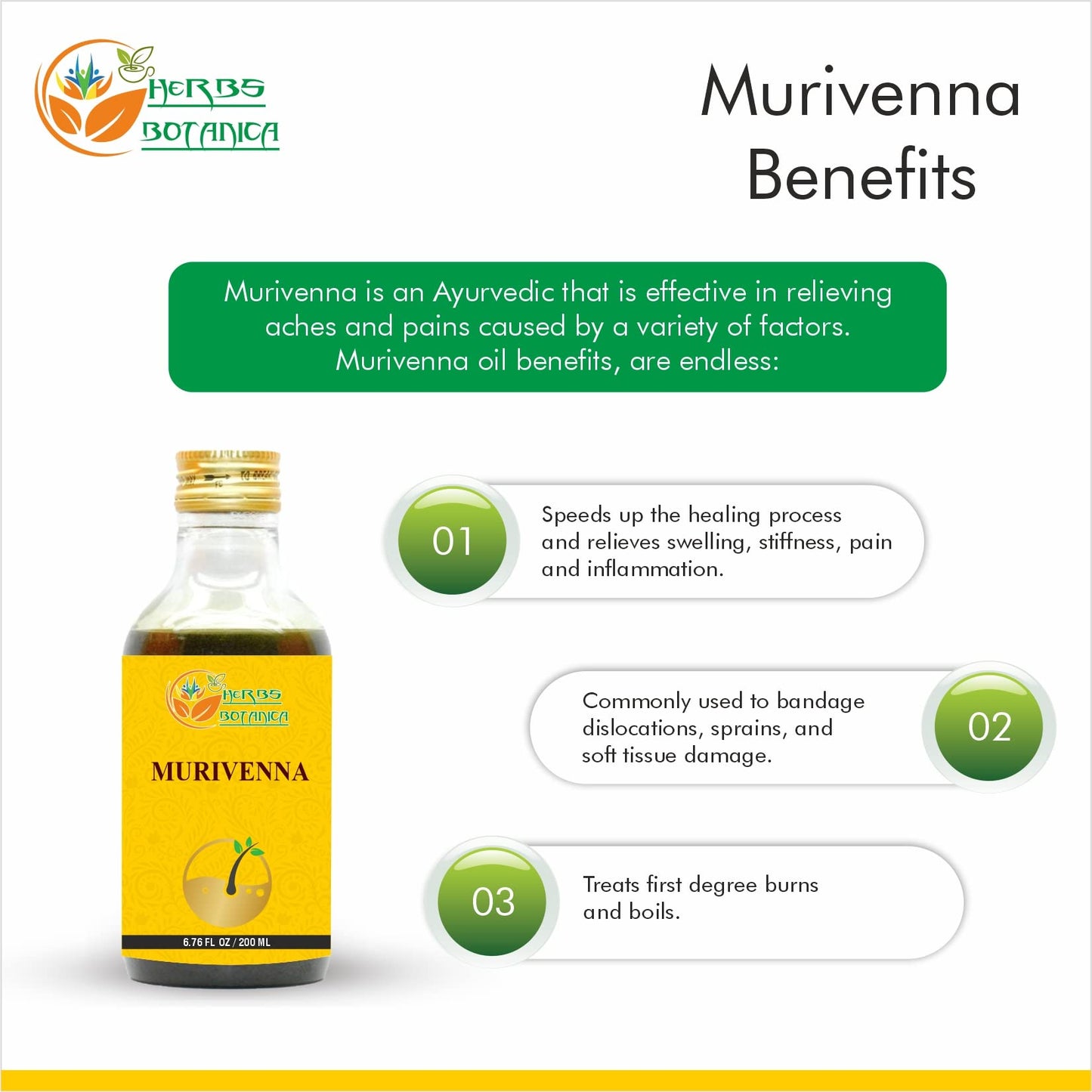 Herbs Botanica Murivenna Oil Tailam – Ayurvedic Joint & Muscle Care 200ml
