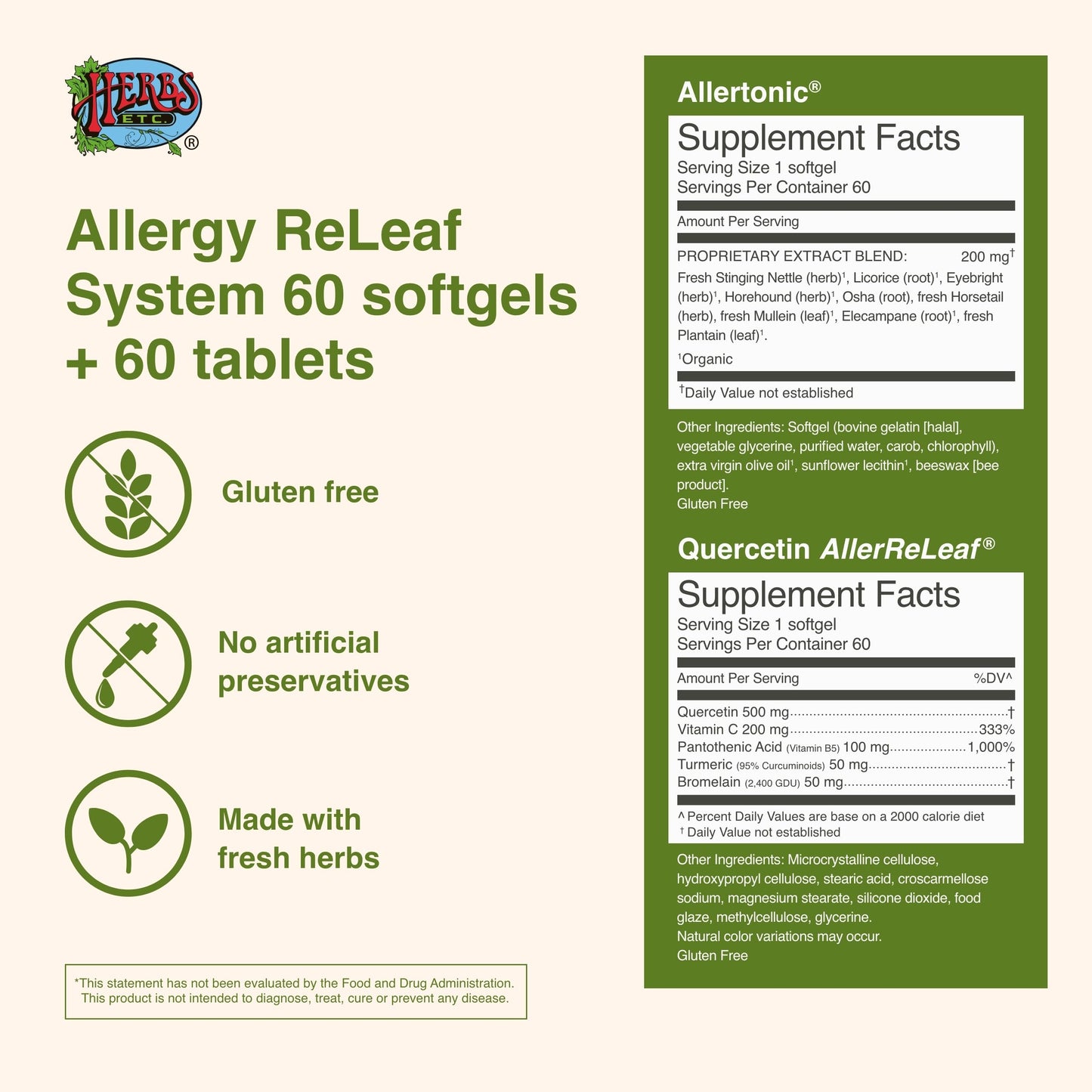Herbs Etc. Allergy ReLeaf System – Seasonal Discomfort Support (60 Softgels or 60 Tablets)