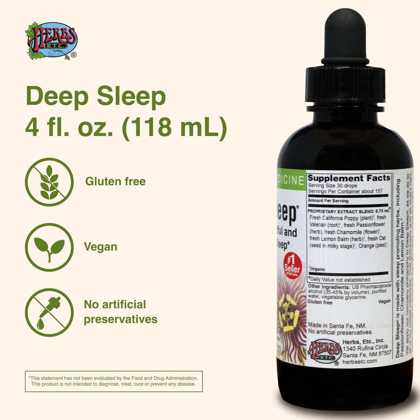 Herbs Etc. Deep Sleep - Natural Herbal Sleep Aid (Non-Habit Forming) 4 oz Liquid Extract - 2 Pack