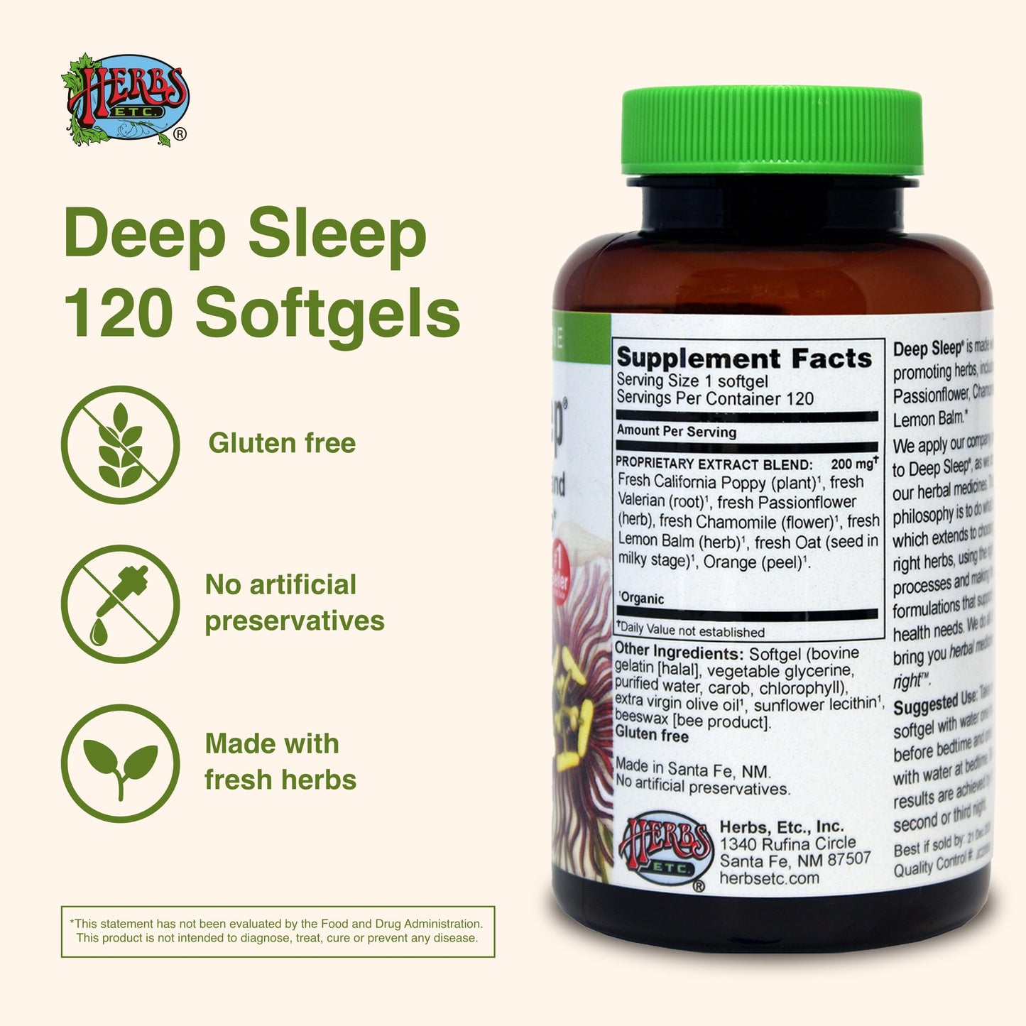 Herbs Etc. Deep Sleep Softgels – Herbal Sleep Support with Passionflower, Chamomile & Lemon Balm – 120 Softgels (2 Pack)