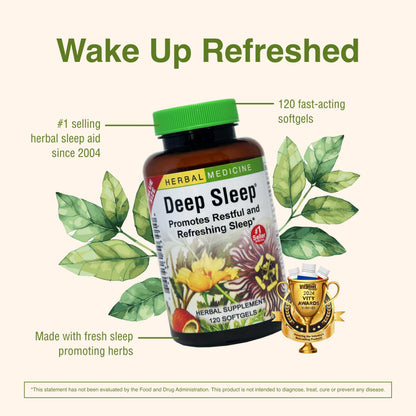 Herbs Etc. Deep Sleep Softgels – Herbal Sleep Support with Passionflower, Chamomile & Lemon Balm – 120 Softgels (2 Pack)