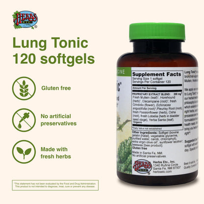 Herbs Etc. Lung Tonic - Bronchial Support for Healthy Breathing | 120 Softgels