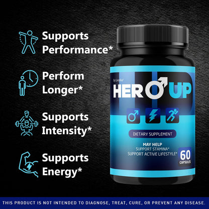 LIVORKA Hero Up Capsules - 2 Pack | Maximum Strength Energy for Men, All-Natural Vitamins, 120 Capsules