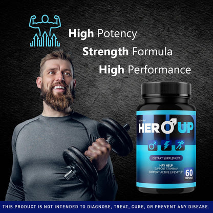 LIVORKA Hero Up Capsules - 2 Pack | Maximum Strength Energy for Men, All-Natural Vitamins, 120 Capsules