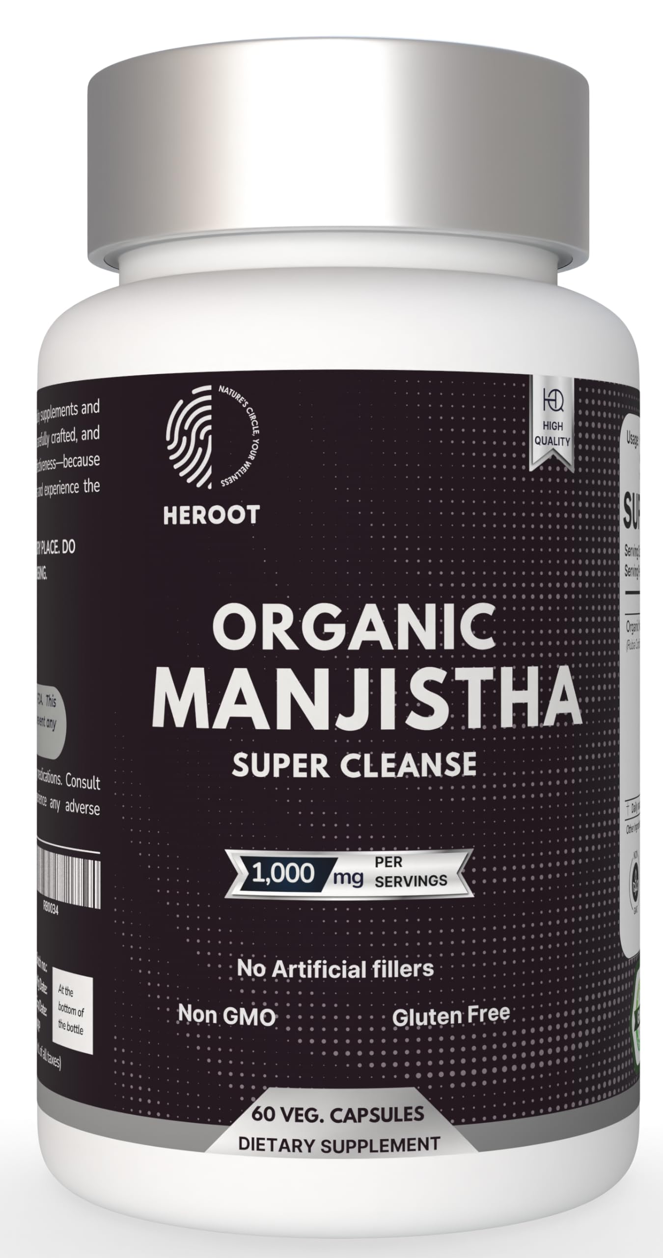Heroot Organic Manjistha Root 400mg Organic Skin Supplement | Rubia Cordifolia