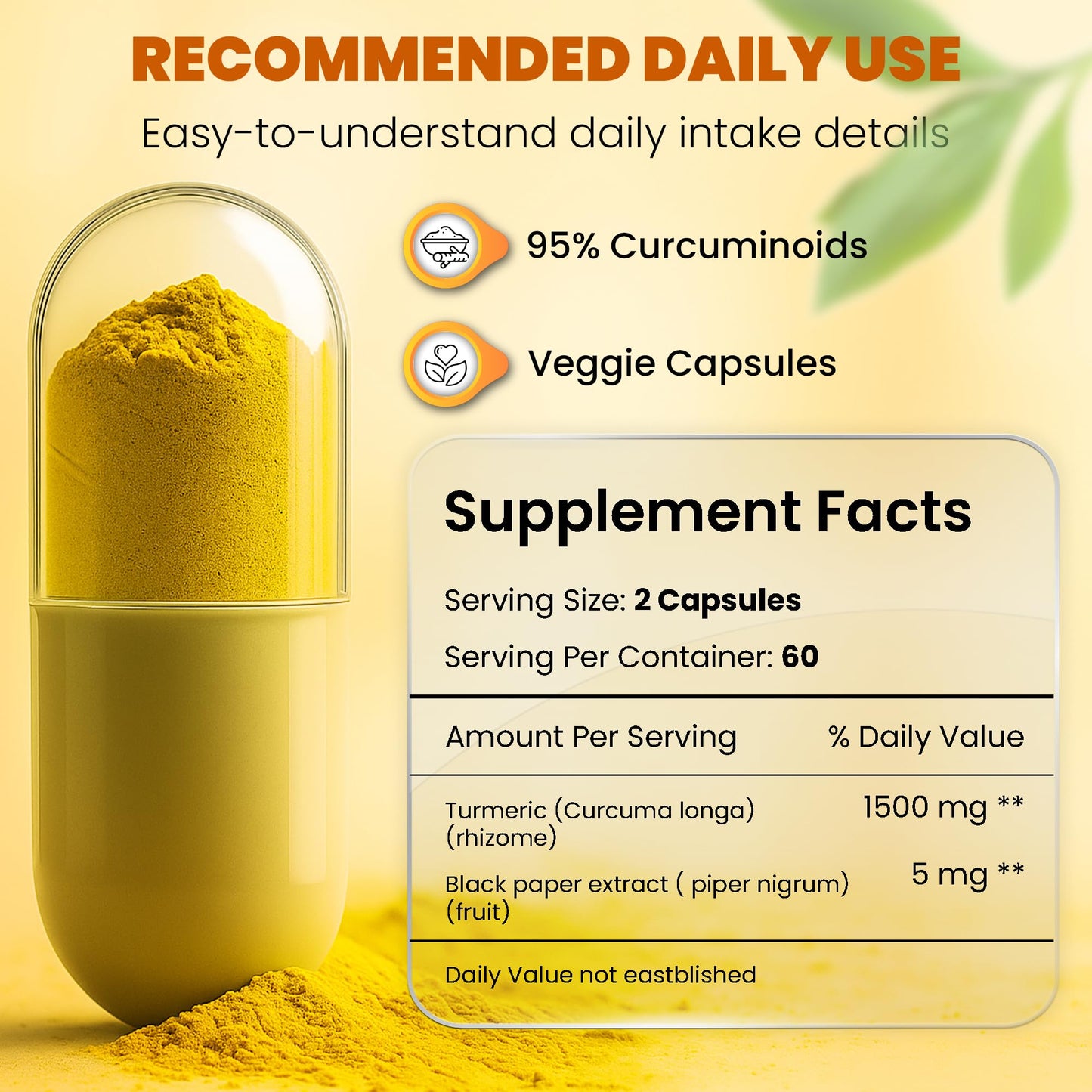 HERVIVA Turmeric Curcumin 1500mg with Black Pepper 5mg – High Potency, Vegan Capsules – Non-GMO, Gluten-Free – 120 Count