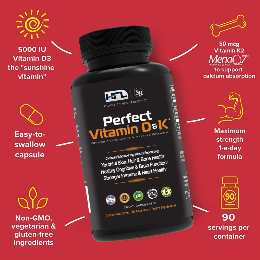 HFL Perfect Vitamin D&K by Dr. Sam Robbins | Vitamin D3 & K2 (MenaQ7® MK-7) | 3 Month Supply | 2X Absorbable | Vegan, Plant-Based, Micro-Encapsulated.