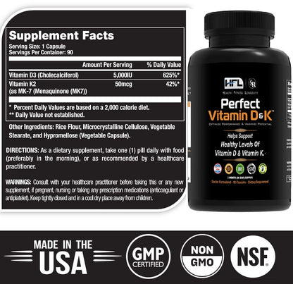 HFL Perfect Vitamin D&K by Dr. Sam Robbins | Vitamin D3 & K2 (MenaQ7® MK-7) | 3 Month Supply | 2X Absorbable | Vegan, Plant-Based, Micro-Encapsulated.