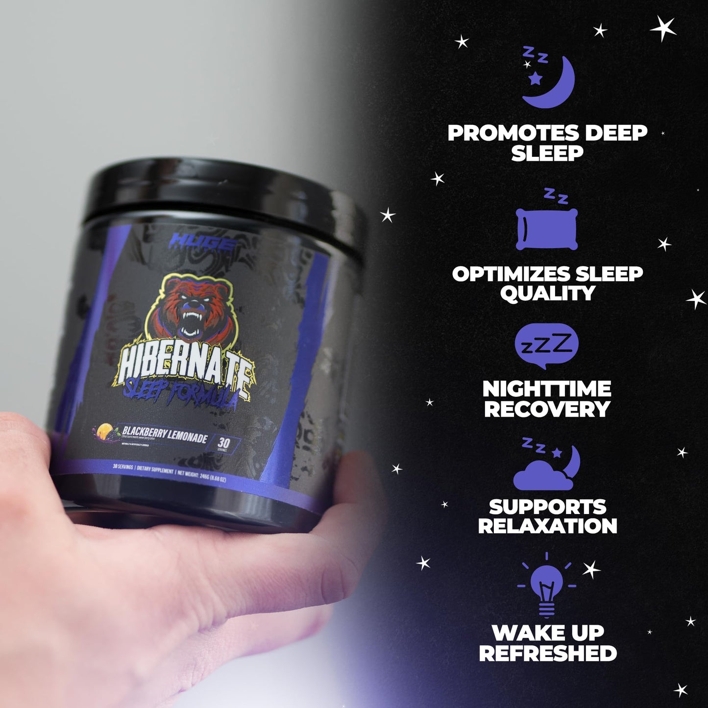 Hibernate Sleep Supplement — Deep Sleep & Relaxation, 30 Servings | Blackberry Lemonade