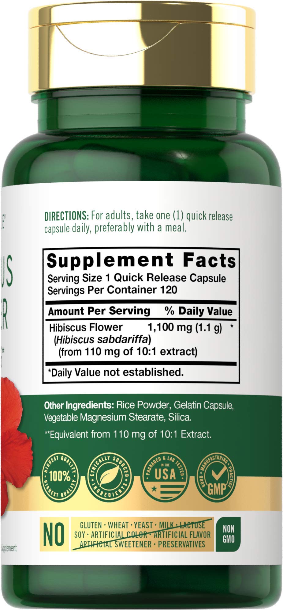 Carlyle Hibiscus Flower Extract 1100 mg | 120 Capsules | Non-GMO, Gluten Free