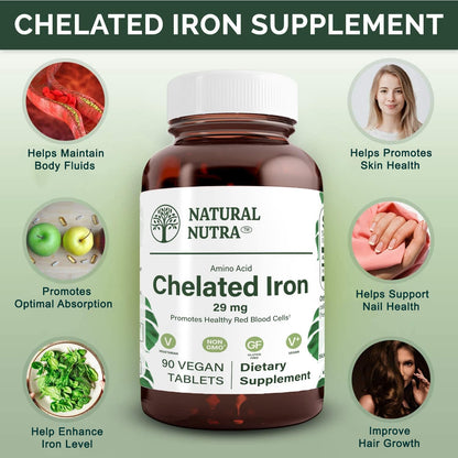Natural Nutra Chelated Iron Supplement – Hair, Skin & Nails Health, 90 Tablets