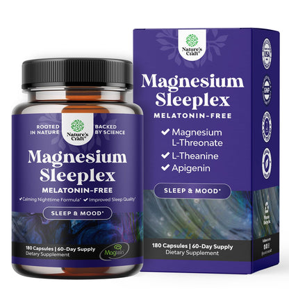 High Absorption Magnesium Sleep Supplement - Magtein L-Threonate + Apigenin Theanine for Rest (180 Ct)