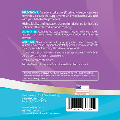 High ADEK Bariatric Multivitamin for Post DS/SADI Surgery – 180 Tablets