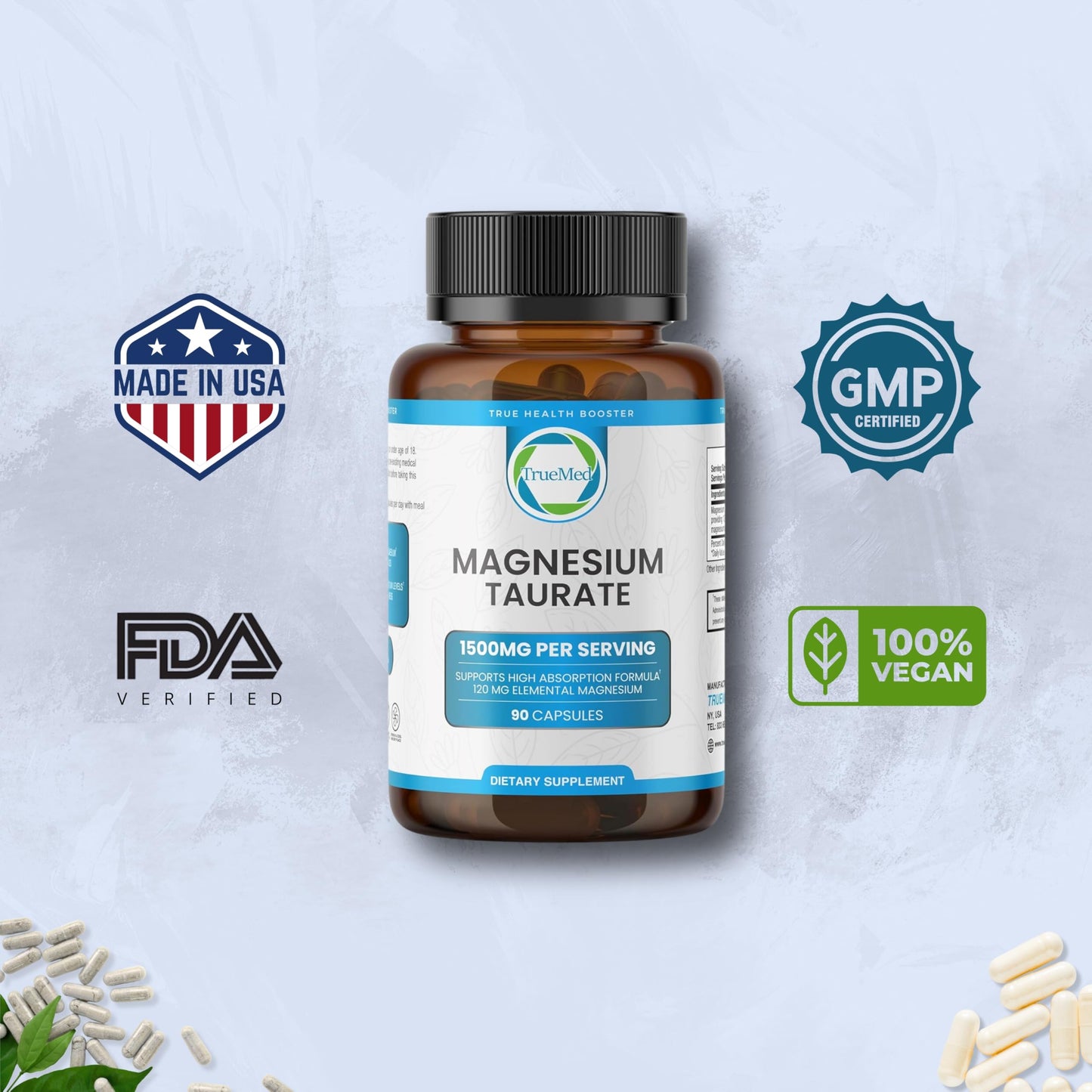 Magnesium Taurate 1500 mg – 90 Capsules | Sleep & Heart Health | 30-Day Supply