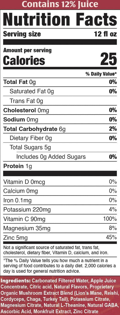 High Ground Elixir Mushroom Seltzer - Strawberry Peach | Low Cal, No Added Sugar | 12oz Cans (12 Pack)