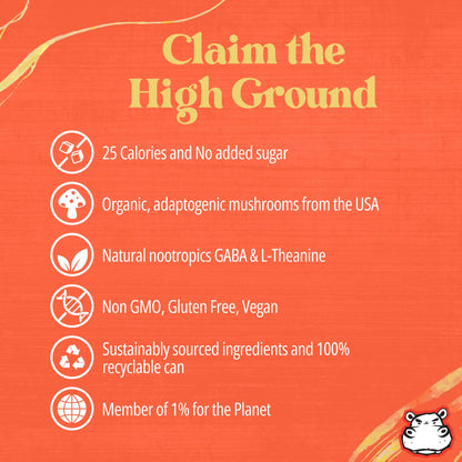 High Ground Elixir Mushroom Seltzer - Strawberry Peach | Low Cal, No Added Sugar | 12oz Cans (12 Pack)
